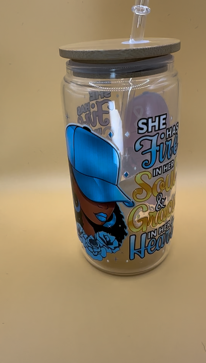 Fire in Her Soul & Grace in Her Heart Glass Cups with Bamboo Lids and Glass Straws - 16 oz. T Styles Online