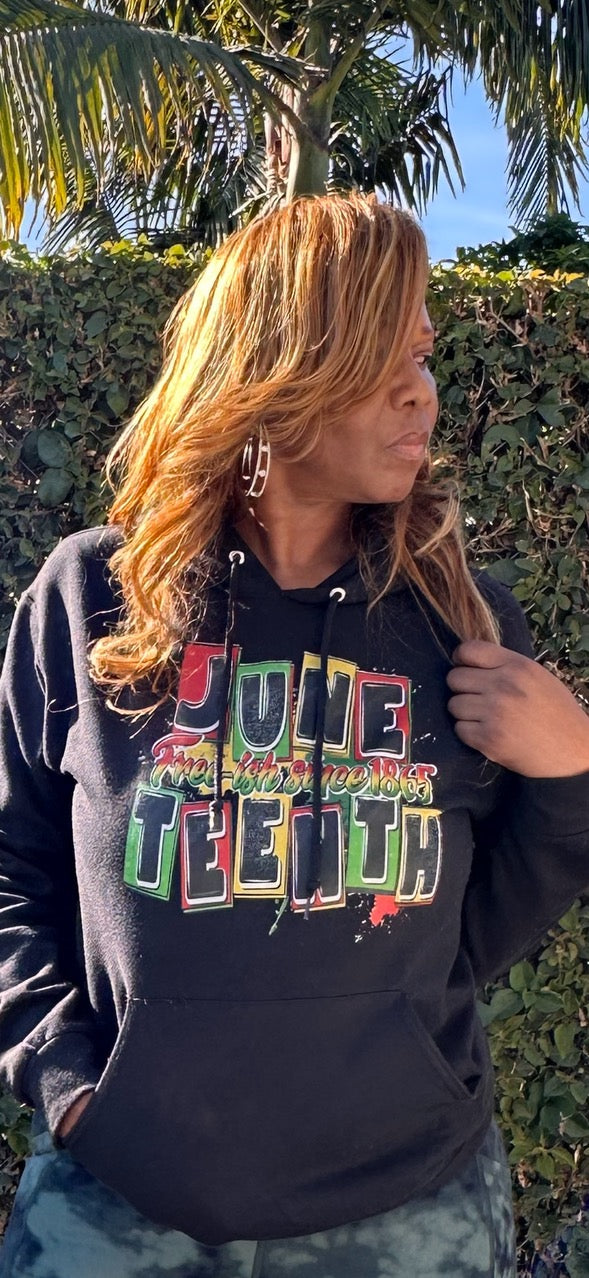 Glam Juneteenth Graphic Multi-Colored Print Black Hoodie T Styles Online