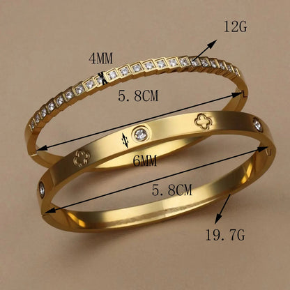 2PCS Fashion Stainless Steel Crystal Gold Color Bracelet Women Jewellery Bangle Party Gift XCB-017 T Styles Online