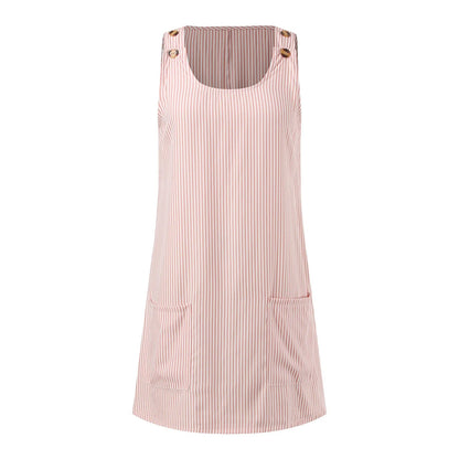 Dresses For Women Summer Casual Plus Size Women Fashion Striped Print Crew Neck Dress Casual Sleeveless Vestido Mujer Elegante T Styles Online