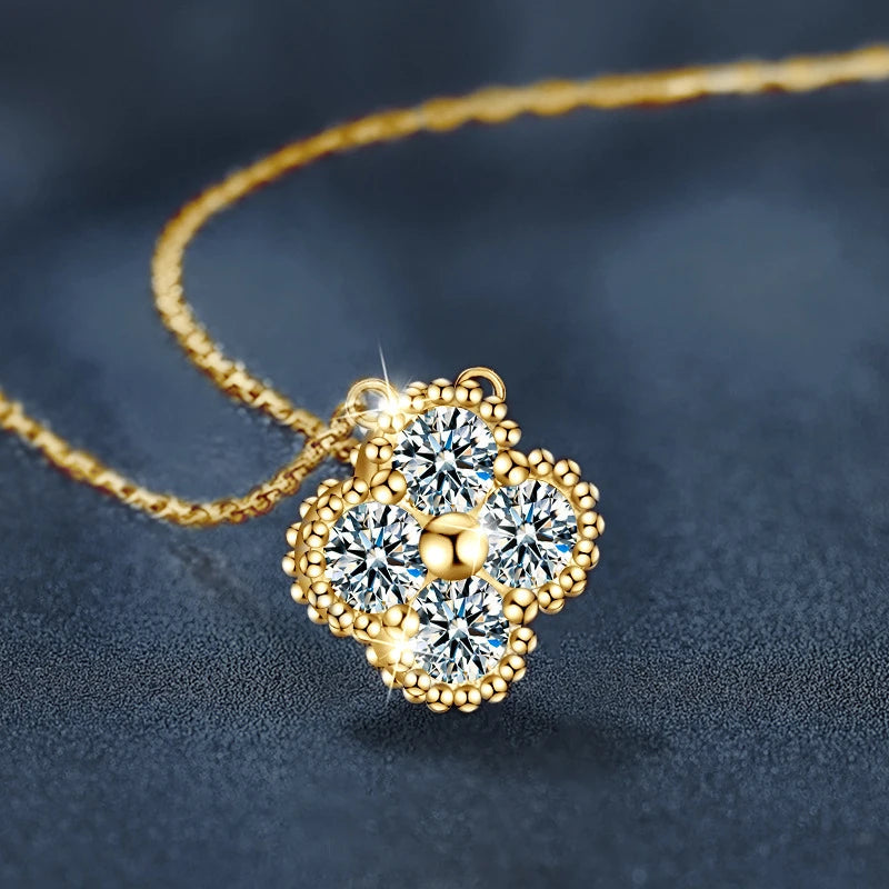 18k Gold Plated 925 Silver 3mm Moissanite Necklace Earrings Bracelet Sets 3 In 1 Clover Flower Charm Jewelry Set for Women Gift T Styles Online
