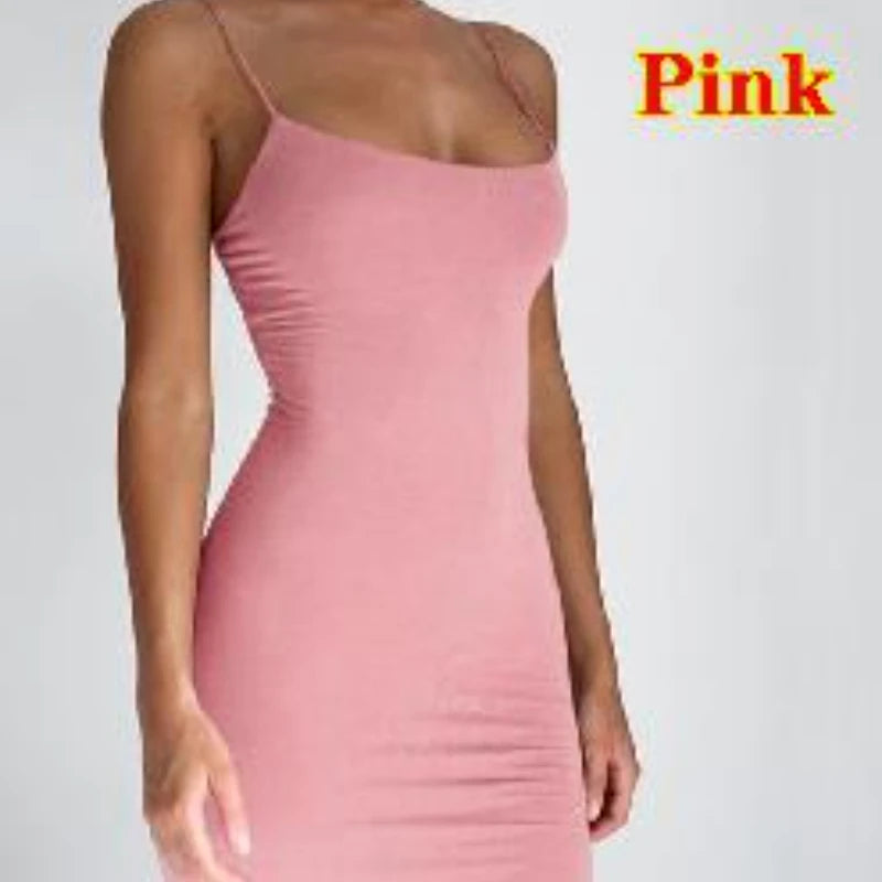 Summer Spaghetti Strap Mini Dress 2025 Women Sexy Bodycon Club Party Dresses Short Female Camisole Solid Black Sheath Sundress T Styles Online