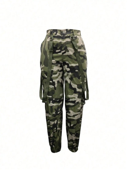 Women's Y2K Camo Cargo Pants - High-Waisted Slim Fit Army Fatigue with Suspenders, Casual Jogger Sweatpants T Styles Online