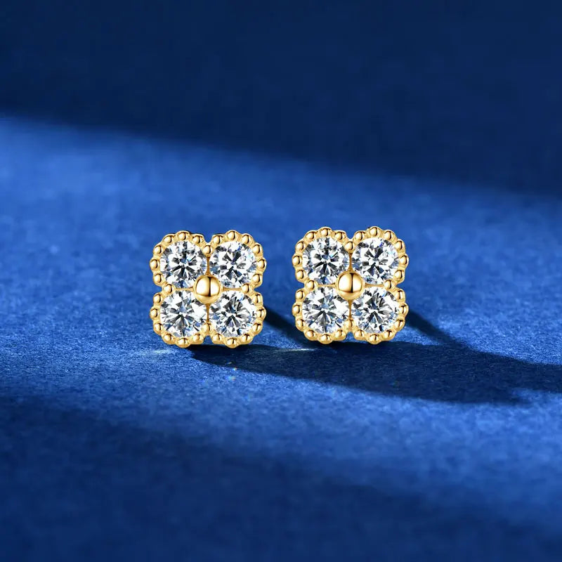 18k Gold Plated 925 Silver 3mm Moissanite Necklace Earrings Bracelet Sets 3 In 1 Clover Flower Charm Jewelry Set for Women Gift T Styles Online