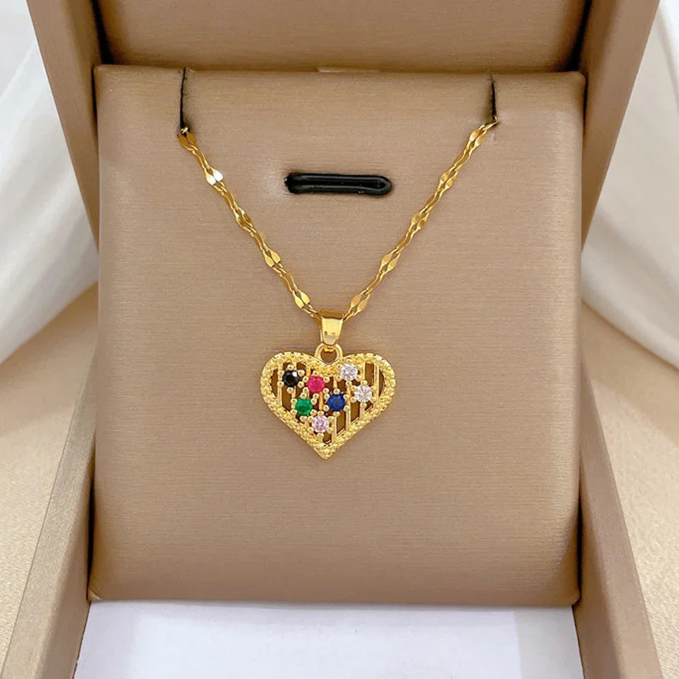 Trendy Heart Stainless Steel Zirconia Necklaces For Women Girls Love Gold Color Metal Necklace Party Birthday Daily Jewelry T Styles Online