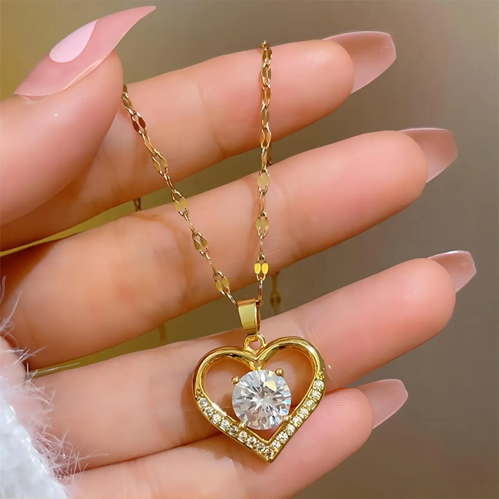 Trendy Heart Stainless Steel Zirconia Necklaces For Women Girls Love Gold Color Metal Necklace Party Birthday Daily Jewelry T Styles Online