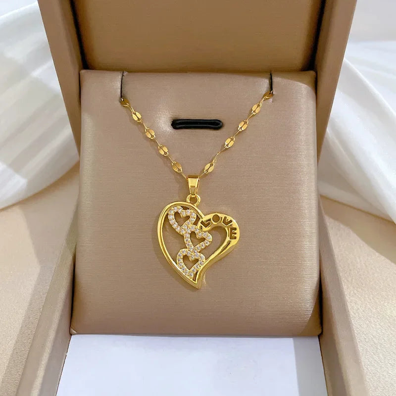 Trendy Heart Stainless Steel Zirconia Necklaces For Women Girls Love Gold Color Metal Necklace Party Birthday Daily Jewelry T Styles Online