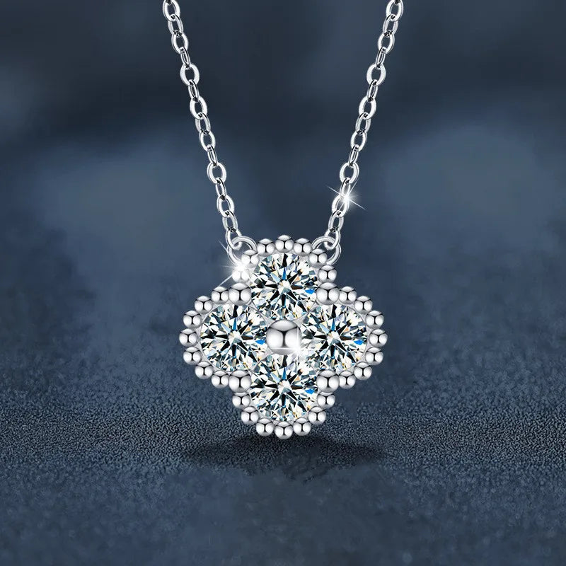 18k Gold Plated 925 Silver 3mm Moissanite Necklace Earrings Bracelet Sets 3 In 1 Clover Flower Charm Jewelry Set for Women Gift T Styles Online