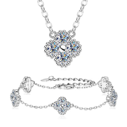 18k Gold Plated 925 Silver 3mm Moissanite Necklace Earrings Bracelet Sets 3 In 1 Clover Flower Charm Jewelry Set for Women Gift T Styles Online