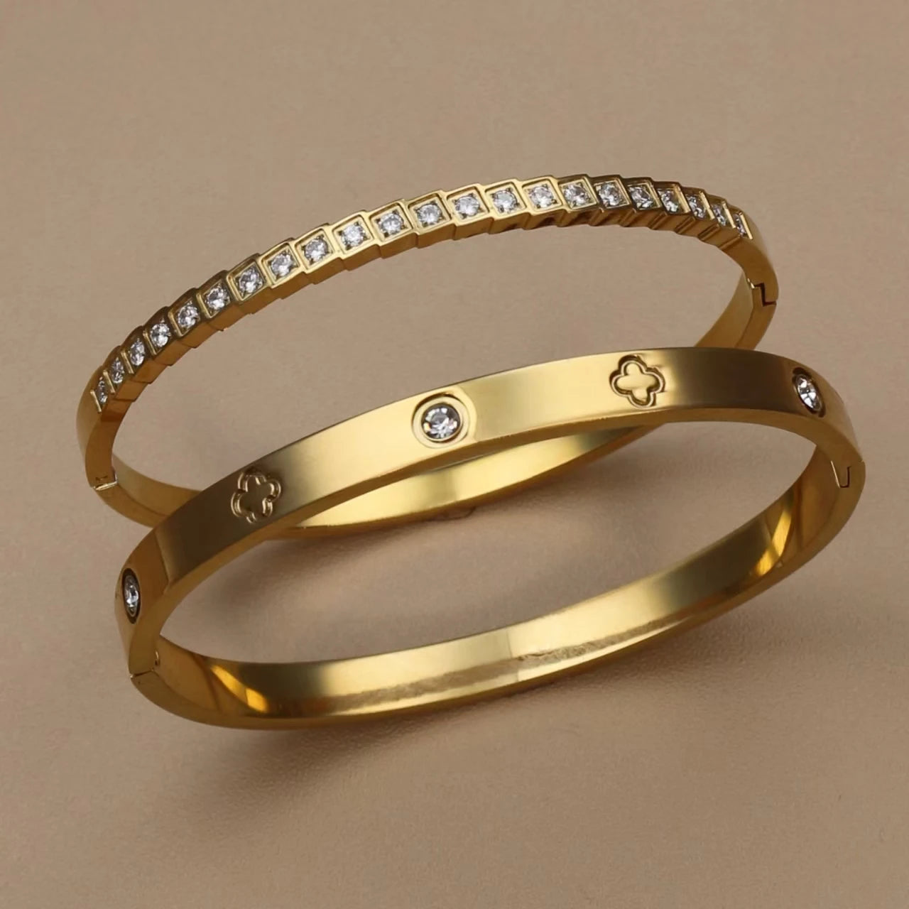 2PCS Fashion Stainless Steel Crystal Gold Color Bracelet Women Jewellery Bangle Party Gift XCB-017 T Styles Online