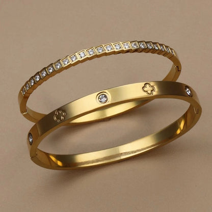 2PCS Fashion Stainless Steel Crystal Gold Color Bracelet Women Jewellery Bangle Party Gift XCB-017 T Styles Online