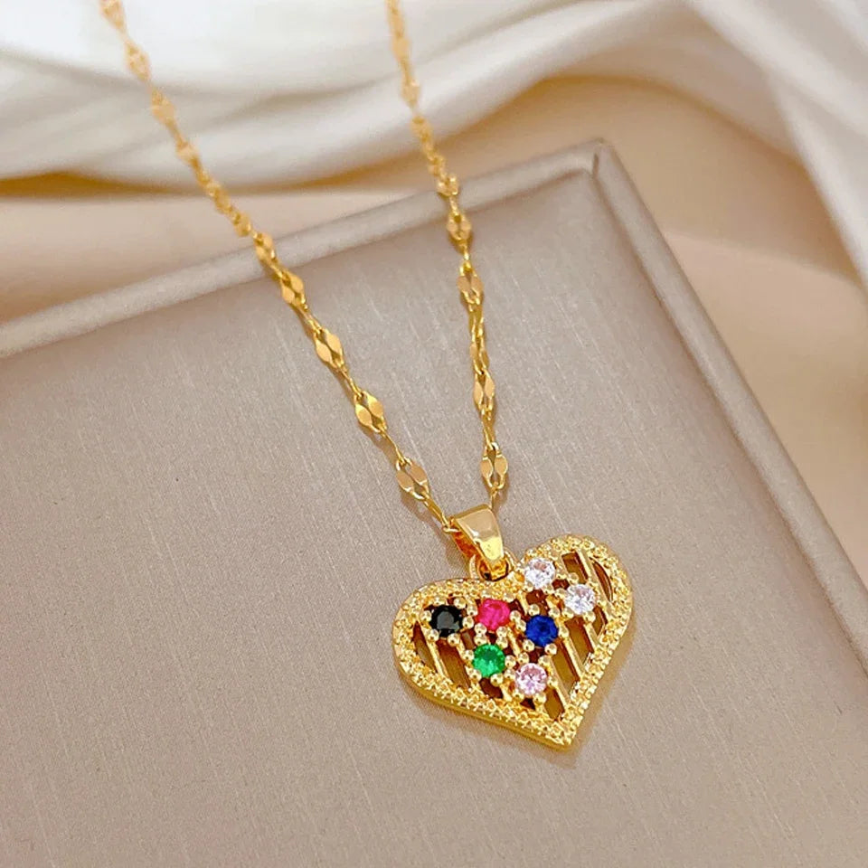 Trendy Heart Stainless Steel Zirconia Necklaces For Women Girls Love Gold Color Metal Necklace Party Birthday Daily Jewelry T Styles Online