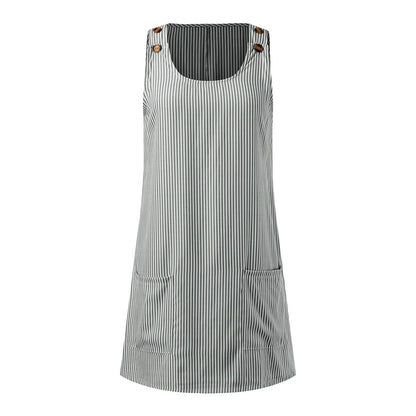 Dresses For Women Summer Casual Plus Size Women Fashion Striped Print Crew Neck Dress Casual Sleeveless Vestido Mujer Elegante T Styles Online