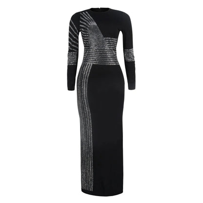 Women Evening Gowns Spring Autumn Long Sleeve Party Dress Rhinestone Glitter Floor Length Split Dress Female Sequined Maxi Dress T Styles Online