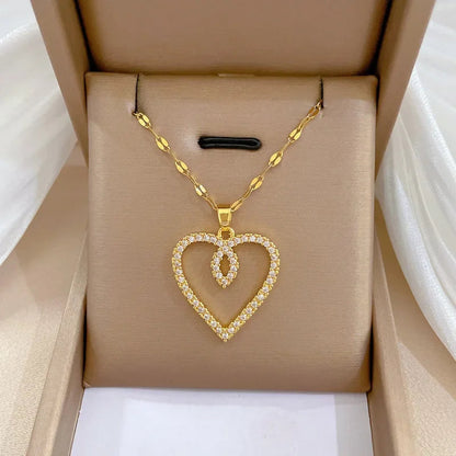 Trendy Heart Stainless Steel Zirconia Necklaces For Women Girls Love Gold Color Metal Necklace Party Birthday Daily Jewelry T Styles Online