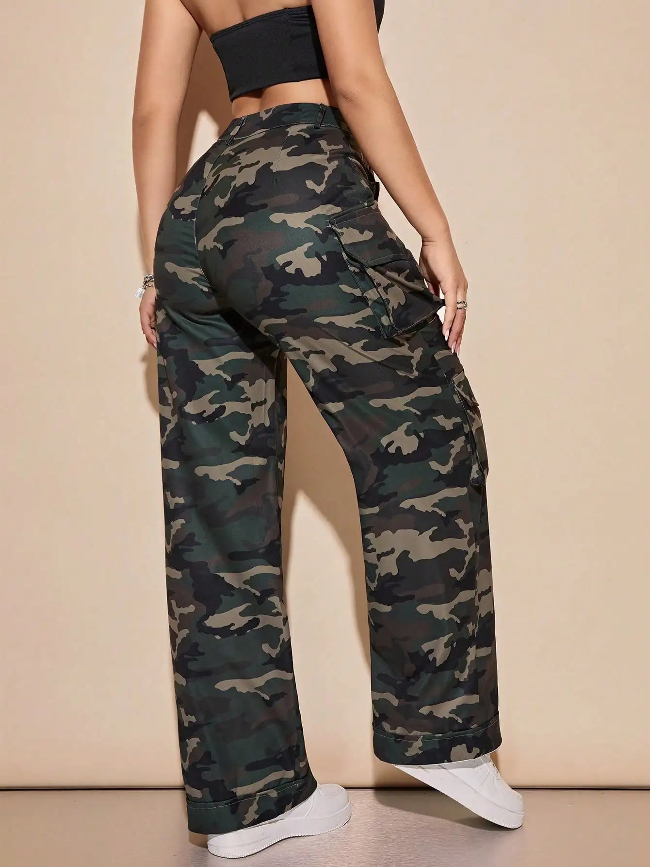 Women's Camo Cargo Pants High Waist Wide Leg Baggy Pants with Flat Pockets Casual Streetwear Jogger Military Pants 2025 T Styles Online