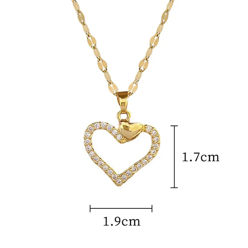 Trendy Heart Stainless Steel Zirconia Necklaces For Women Girls Love Gold Color Metal Necklace Party Birthday Daily Jewelry T Styles Online