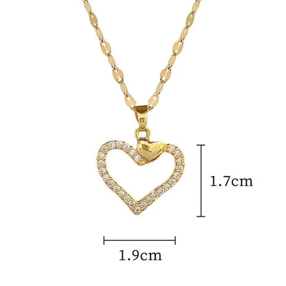 Trendy Heart Stainless Steel Zirconia Necklaces For Women Girls Love Gold Color Metal Necklace Party Birthday Daily Jewelry T Styles Online