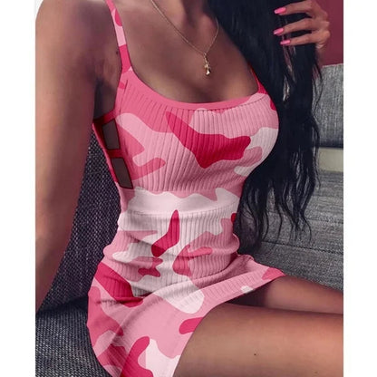 Sexy Dress Womens Pencil Dress Fashion Sleeveless Camouflage Print Bandage Package Hip Mini Dress Slim Fit Skinny Casual T Styles Online