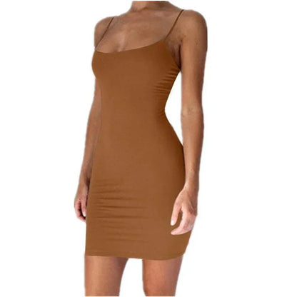 Summer Spaghetti Strap Mini Dress 2025 Women Sexy Bodycon Club Party Dresses Short Female Camisole Solid Black Sheath Sundress T Styles Online