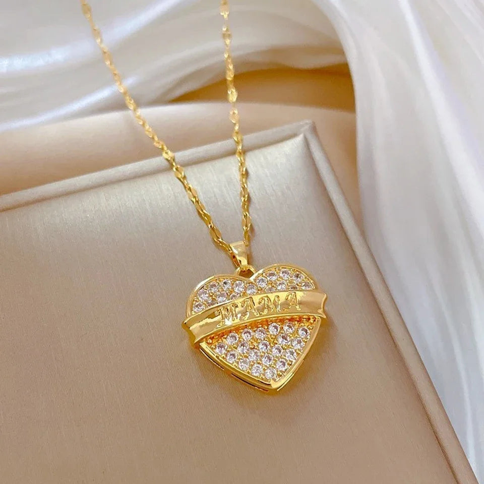 Trendy Heart Stainless Steel Zirconia Necklaces For Women Girls Love Gold Color Metal Necklace Party Birthday Daily Jewelry T Styles Online