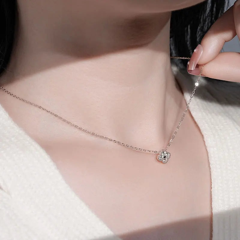 18k Gold Plated 925 Silver 3mm Moissanite Necklace Earrings Bracelet Sets 3 In 1 Clover Flower Charm Jewelry Set for Women Gift T Styles Online