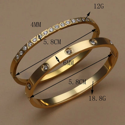 2PCS Fashion Stainless Steel Crystal Gold Color Bracelet Women Jewellery Bangle Party Gift XCB-017 T Styles Online