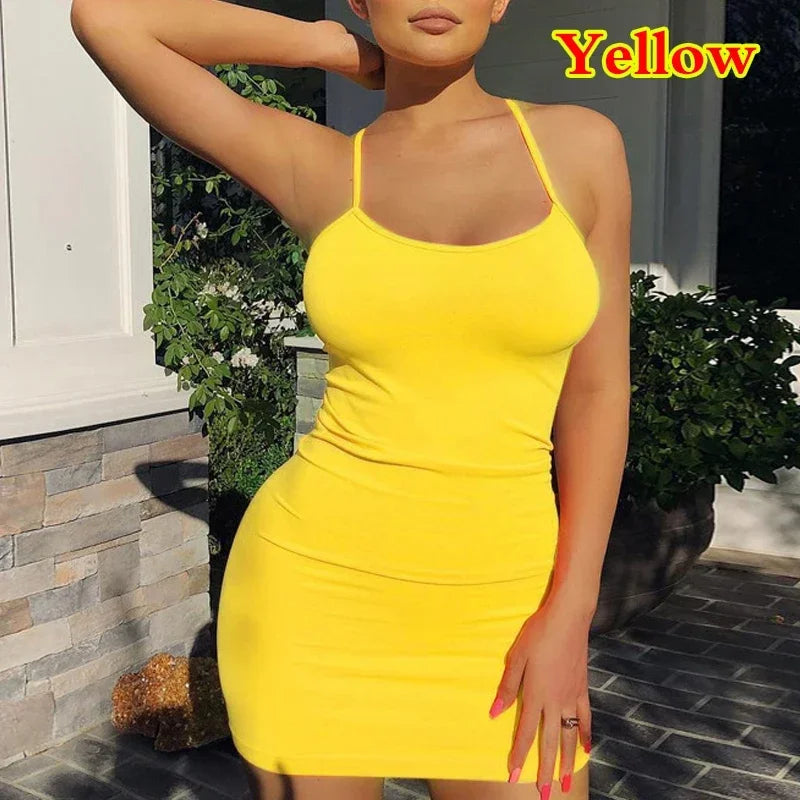 Summer Spaghetti Strap Mini Dress 2025 Women Sexy Bodycon Club Party Dresses Short Female Camisole Solid Black Sheath Sundress T Styles Online