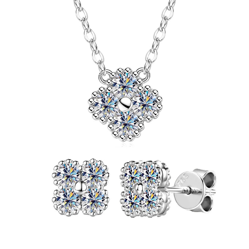 18k Gold Plated 925 Silver 3mm Moissanite Necklace Earrings Bracelet Sets 3 In 1 Clover Flower Charm Jewelry Set for Women Gift T Styles Online
