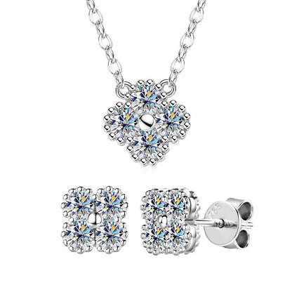 18k Gold Plated 925 Silver 3mm Moissanite Necklace Earrings Bracelet Sets 3 In 1 Clover Flower Charm Jewelry Set for Women Gift T Styles Online