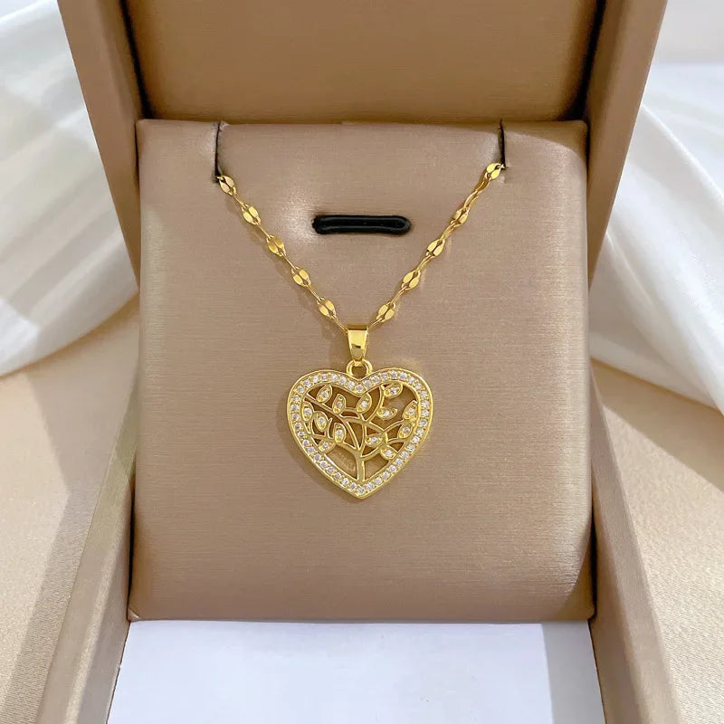 Trendy Heart Stainless Steel Zirconia Necklaces For Women Girls Love Gold Color Metal Necklace Party Birthday Daily Jewelry T Styles Online