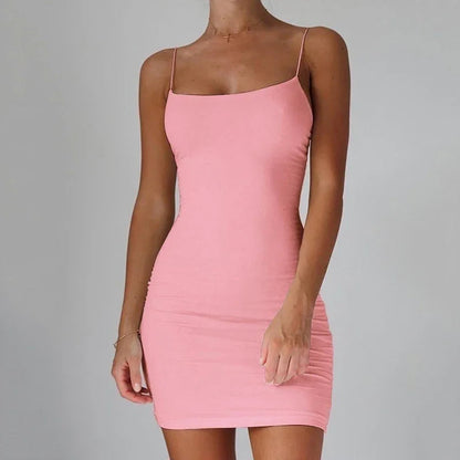 Summer Spaghetti Strap Mini Dress 2025 Women Sexy Bodycon Club Party Dresses Short Female Camisole Solid Black Sheath Sundress T Styles Online