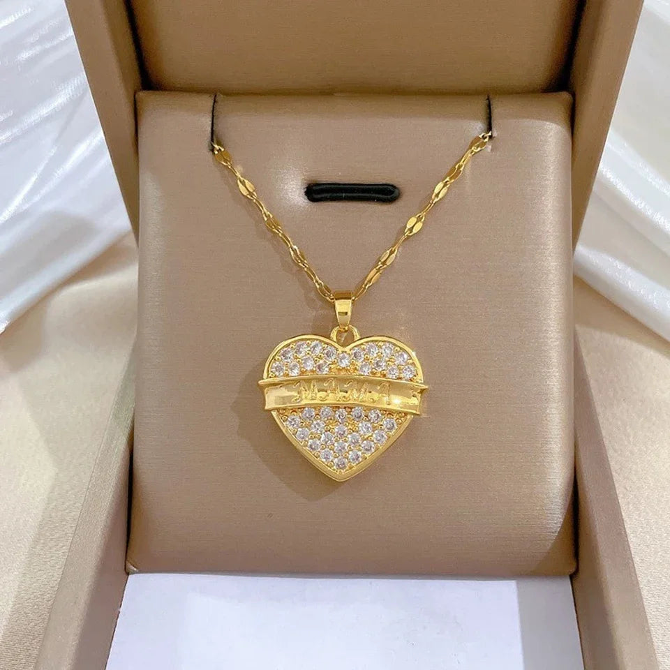 Trendy Heart Stainless Steel Zirconia Necklaces For Women Girls Love Gold Color Metal Necklace Party Birthday Daily Jewelry T Styles Online