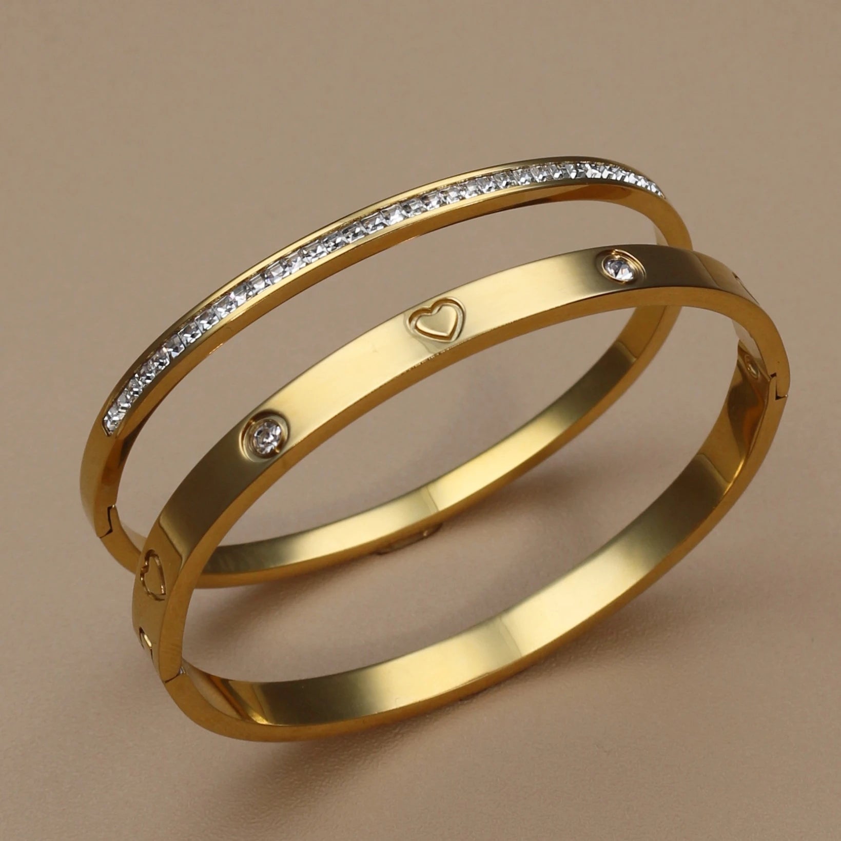 2PCS Fashion Stainless Steel Crystal Gold Color Bracelet Women Jewellery Bangle Party Gift XCB-017 T Styles Online