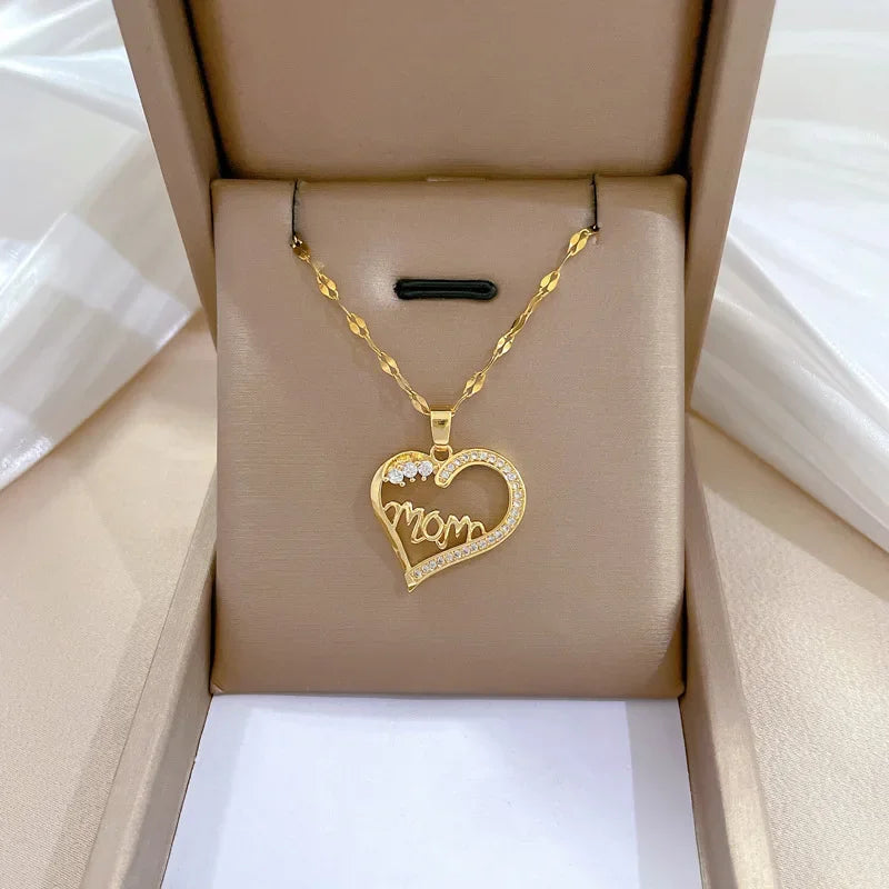 Trendy Heart Stainless Steel Zirconia Necklaces For Women Girls Love Gold Color Metal Necklace Party Birthday Daily Jewelry T Styles Online