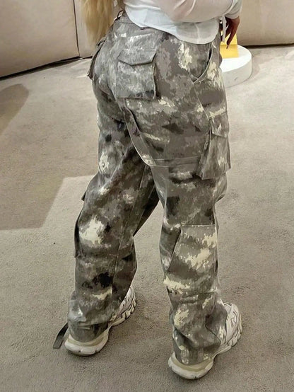 Women's Camo Cargo Pants: Y2K Wide Leg Baggy Style, Army Joggers with Flap Pockets T Styles Online