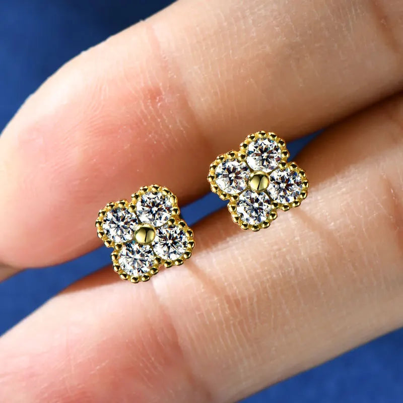 18k Gold Plated 925 Silver 3mm Moissanite Necklace Earrings Bracelet Sets 3 In 1 Clover Flower Charm Jewelry Set for Women Gift T Styles Online