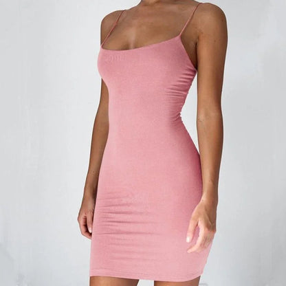 Summer Spaghetti Strap Mini Dress 2025 Women Sexy Bodycon Club Party Dresses Short Female Camisole Solid Black Sheath Sundress T Styles Online