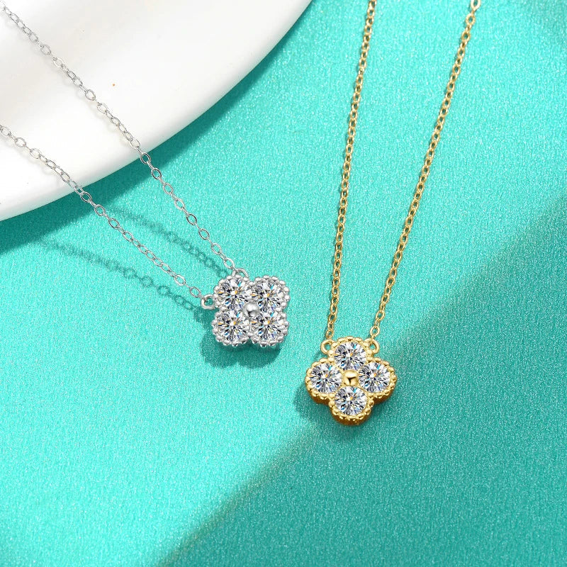 18k Gold Plated 925 Silver 3mm Moissanite Necklace Earrings Bracelet Sets 3 In 1 Clover Flower Charm Jewelry Set for Women Gift T Styles Online