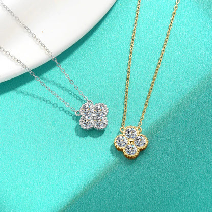 18k Gold Plated 925 Silver 3mm Moissanite Necklace Earrings Bracelet Sets 3 In 1 Clover Flower Charm Jewelry Set for Women Gift T Styles Online