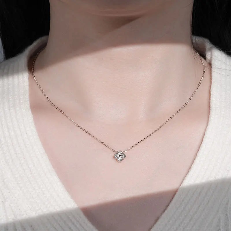 18k Gold Plated 925 Silver 3mm Moissanite Necklace Earrings Bracelet Sets 3 In 1 Clover Flower Charm Jewelry Set for Women Gift T Styles Online