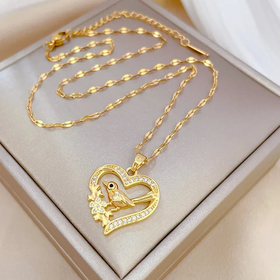 Trendy Heart Stainless Steel Zirconia Necklaces For Women Girls Love Gold Color Metal Necklace Party Birthday Daily Jewelry T Styles Online
