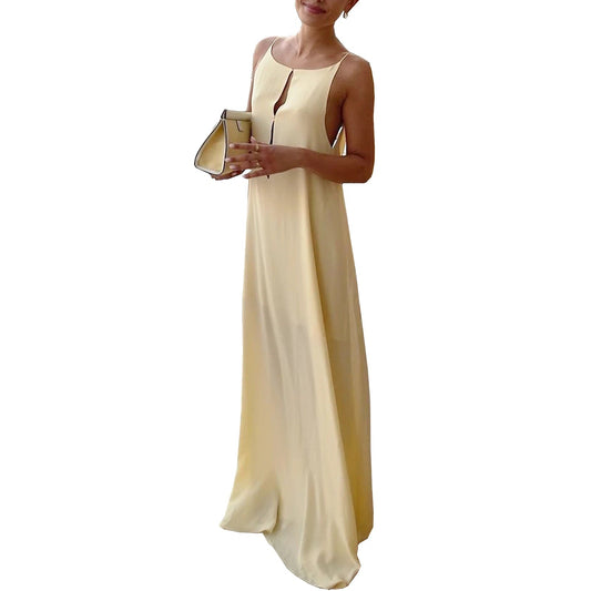 Elegant Satin Maxi Dress with Sleeveless Design Spaghetti Straps and Stunning Open Back Detail for Evening Events and Parties T Styles Online