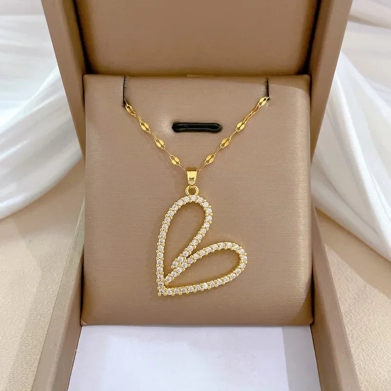 Trendy Heart Stainless Steel Zirconia Necklaces For Women Girls Love Gold Color Metal Necklace Party Birthday Daily Jewelry T Styles Online
