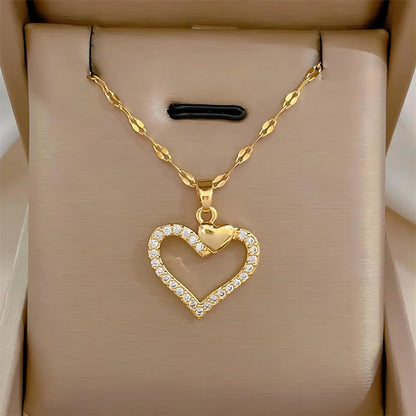 Trendy Heart Stainless Steel Zirconia Necklaces For Women Girls Love Gold Color Metal Necklace Party Birthday Daily Jewelry T Styles Online