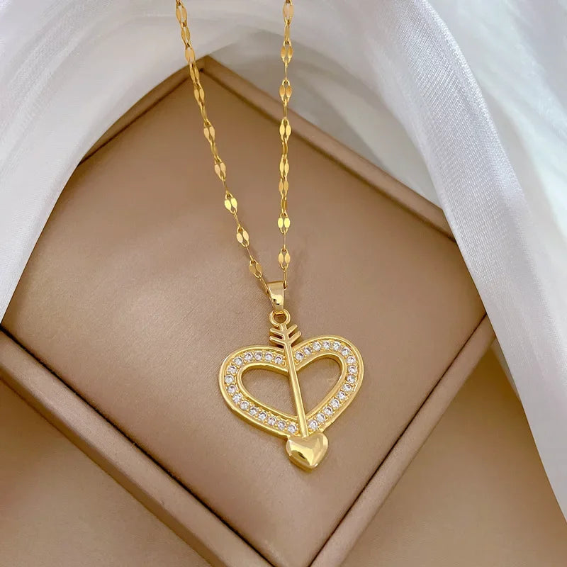 Trendy Heart Stainless Steel Zirconia Necklaces For Women Girls Love Gold Color Metal Necklace Party Birthday Daily Jewelry T Styles Online