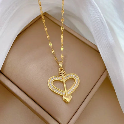 Trendy Heart Stainless Steel Zirconia Necklaces For Women Girls Love Gold Color Metal Necklace Party Birthday Daily Jewelry T Styles Online