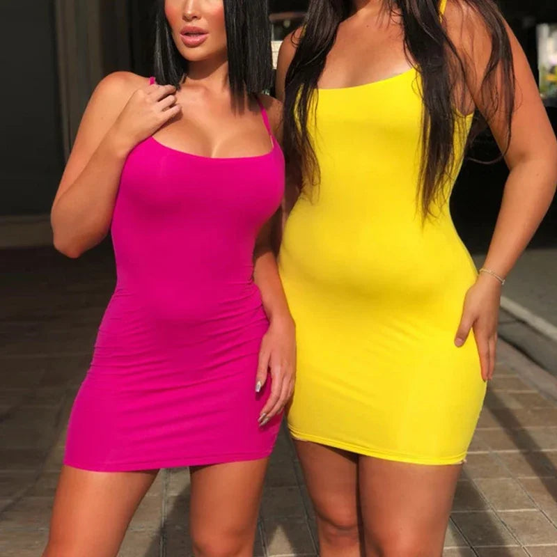Summer Spaghetti Strap Mini Dress 2025 Women Sexy Bodycon Club Party Dresses Short Female Camisole Solid Black Sheath Sundress T Styles Online