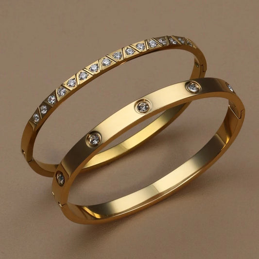 2PCS Fashion Stainless Steel Crystal Gold Color Bracelet Women Jewellery Bangle Party Gift XCB-017 T Styles Online