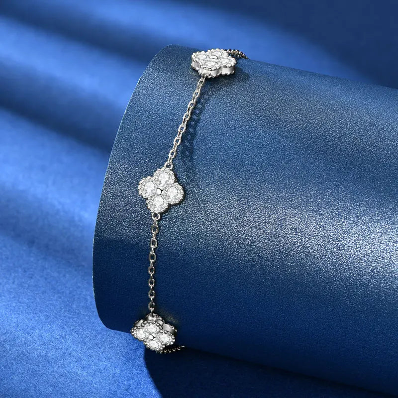 18k Gold Plated 925 Silver 3mm Moissanite Necklace Earrings Bracelet Sets 3 In 1 Clover Flower Charm Jewelry Set for Women Gift T Styles Online